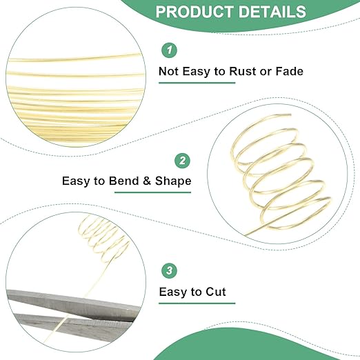 0.6 mm/22 Gauge Copper Wire for Jewelry Making, 13.1FT Copper Beading Craft Wire for Jewelry/Weaving/DIY Crafting/Planting, Color-Retaining [4M, Light Golden]