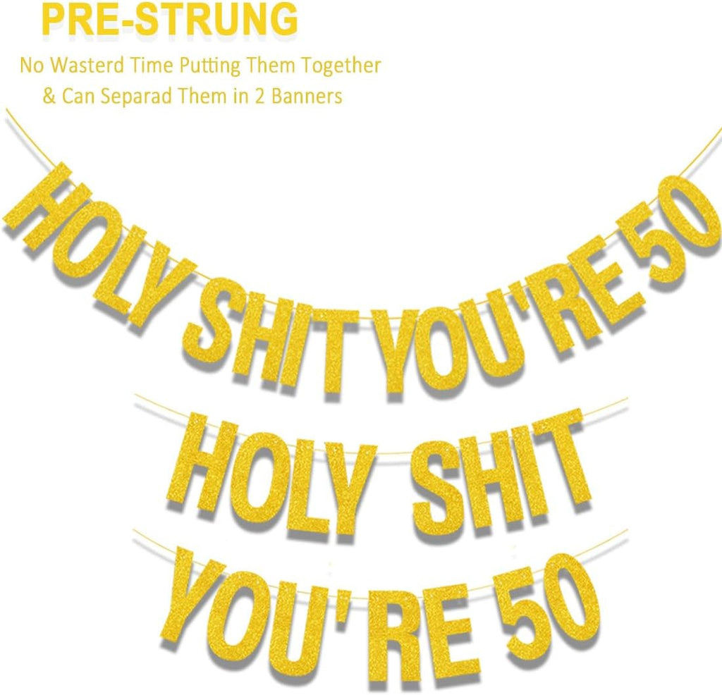 50th Birthday Decorations Banner for Women Men Pre-Strung Gold Glitter Birthday Decoration Sign Funny 50th Bday Supplies Banner