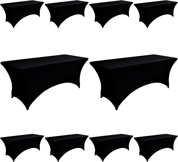 10-Pack 6ft Black Spandex Table Covers for Rectangle Standard Folding Tables - Wrinkle Resistant Stretch Tablecloths - Ultimate Fitted Table Protector for Parties, Banquet, Wedding