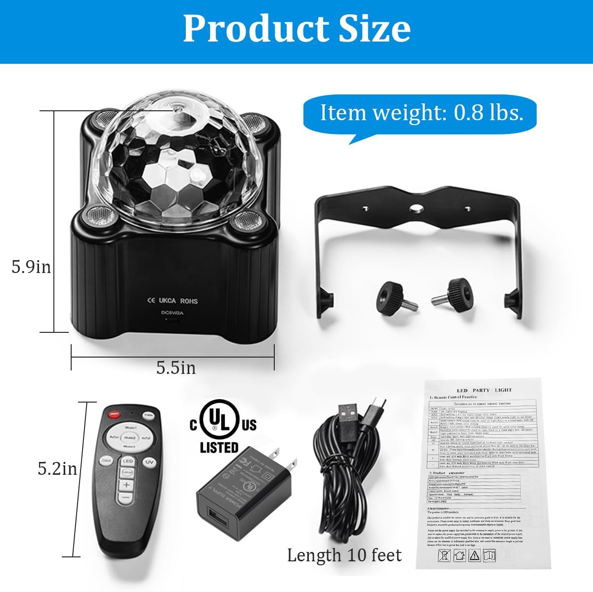 Laucnpty Disco Ball Party Lights Sound Activated Strobe DJ Stage Lighting for...