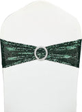 Chair Sashes Sequin Stretch Chair Bands Dark Green Spandex Polyester Bows for Party Hotel Wedding Banquets Decoration - 6 Pcs Hunter Emerald Green