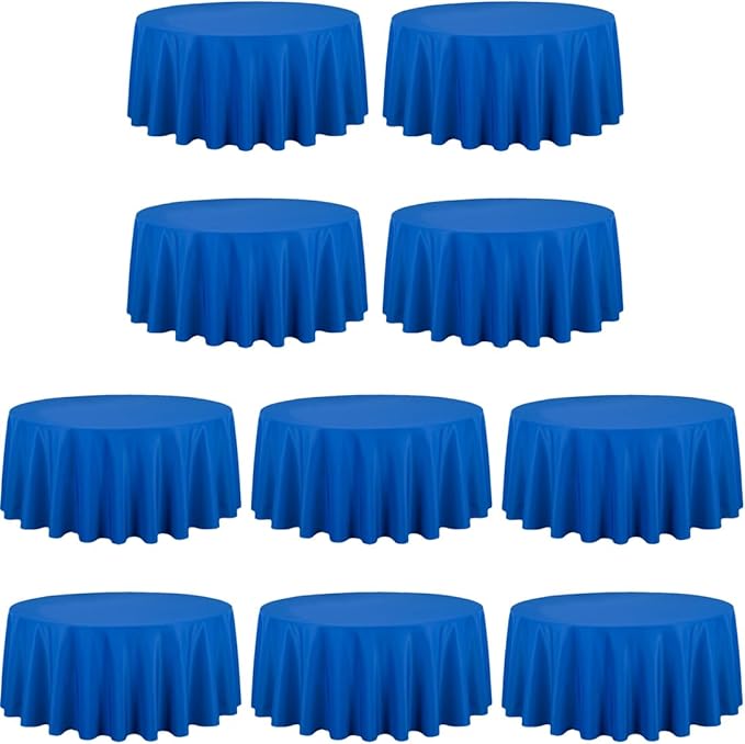 LTC LINENS 10 Pack 120 Inch Round Tablecloth Royal Blue for 60 Inch Round Table - Bulk Round Table Cover - Washable, Wrinkle Resistant Polyester Fabric Cloth for Wedding, Party