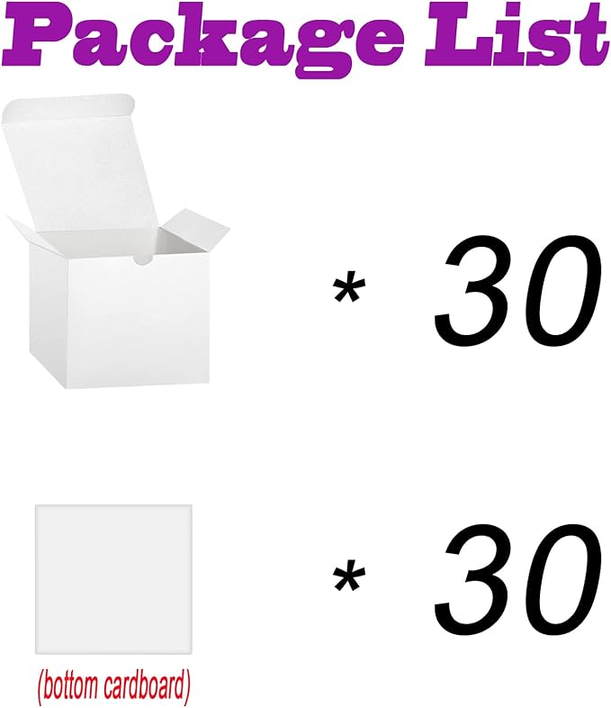 Bonfasvo Gift Boxes 30 Pack 4x4x4 inches White Fold Kraft Paper Boxes Bridesmaids Proposal Box Cupcake Boxes Easy Assemble Boxes with Lids for Wedding Birthday Party Christmas
