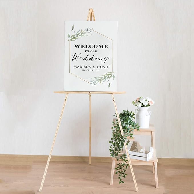 Andaz Press Personalized Extra Large Wedding Easel Board Party Sign, 12x18-inch, Modern Black, Gold with Green Leaves Florals, Welcome to Our Wedding Bride Groom Name Date, 1-Pack, Custom