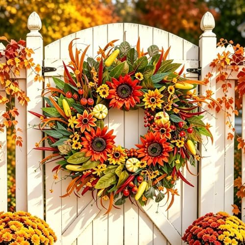 fall wreaths for front door 24" sunflower fall shown in use