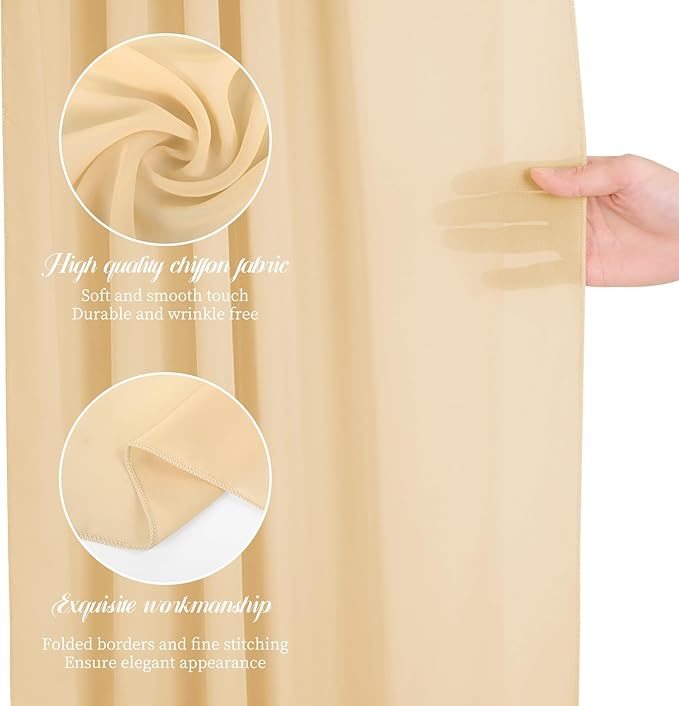 Wedding Arch Draping Fabric, 8 Panels 28" x 20ft Champagne Sheer Chiffon Curtain Drapes for Wedding Ceremony Reception Party Decoration