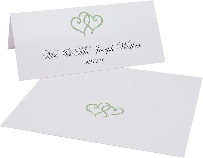 Linked Hearts Printable Place Cards, Sage (Choose Color), Set of 60 (10 Sheets), Laser & Inkjet Printers - Wedding, Party, Dinner, and Special Events - Made in the USA