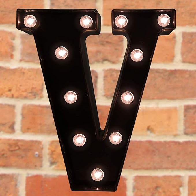 Decorative LED Illuminated Letter Marquee Sign - Alphabet Marquee Letters with Lights For Wedding Birthday Party Christmas Night Light Lamp Home Bar Decoration V, Black