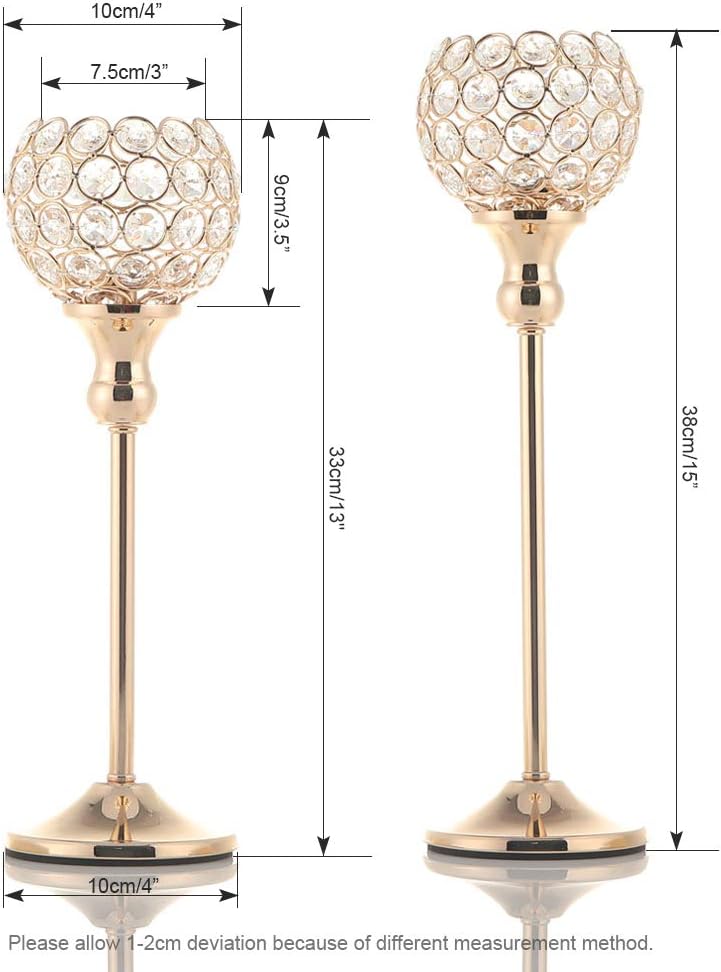 Gold Crystal Candle Holders Set of 2,Pillar Candlesticks for Table Centerpieces, Valentine's Day Home Decor Wedding Party Housewarming Gift
