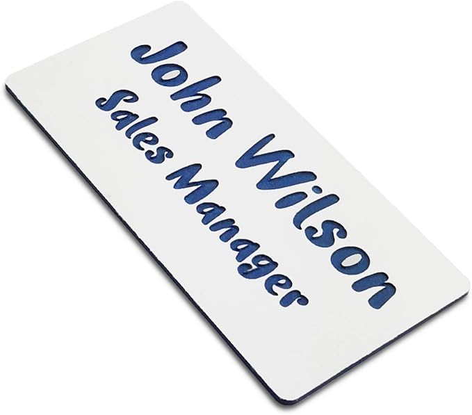 Custom Engraved Name Tag Badges for Business, Personalized Identification with Pin, Magnetic, Adhesive, or Blank Backing, 1.5"x3", White/Blue Text
