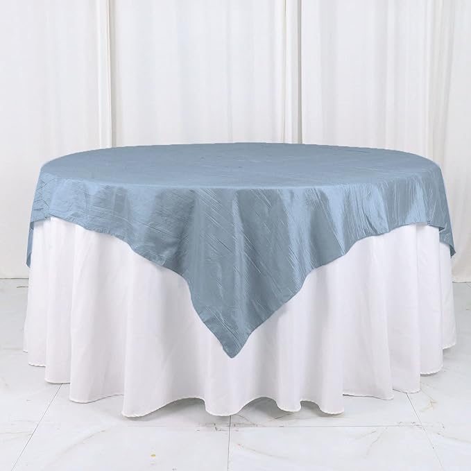 Tableclothsfactory 72"X72" Dusty Blue Accordion Crinkle Taffeta Table Overlay, Square Tablecloth Topper