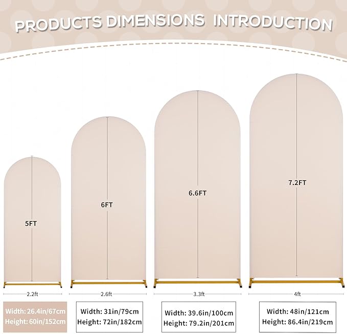 SoarDream Arch Backdrop Cover Beige Spandex Fitted 5FT Wedding Arch Covers Balloon Round Top Chiara Arch Backdrop Fabric for Bridal Shower Wedding Birthday Party Stage Decoations