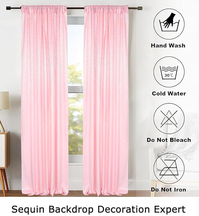 ShinyBeauty Sequin Curtains 2 Panels Pink 2FTx8FT Sparkly Photo Backdrop Baby Pink Sequin Backdrop Curtain Pack of 2-1011E