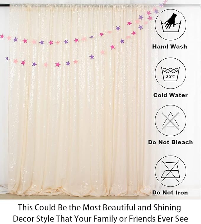 ShinyBeauty 20ftx10ft Sequins Fabric Backdrop Curtain-Ivory Backdrop for Photoshoot Beige Glitter Backdrop for Parties Ivory White Photo Backdrop Wedding Decoration