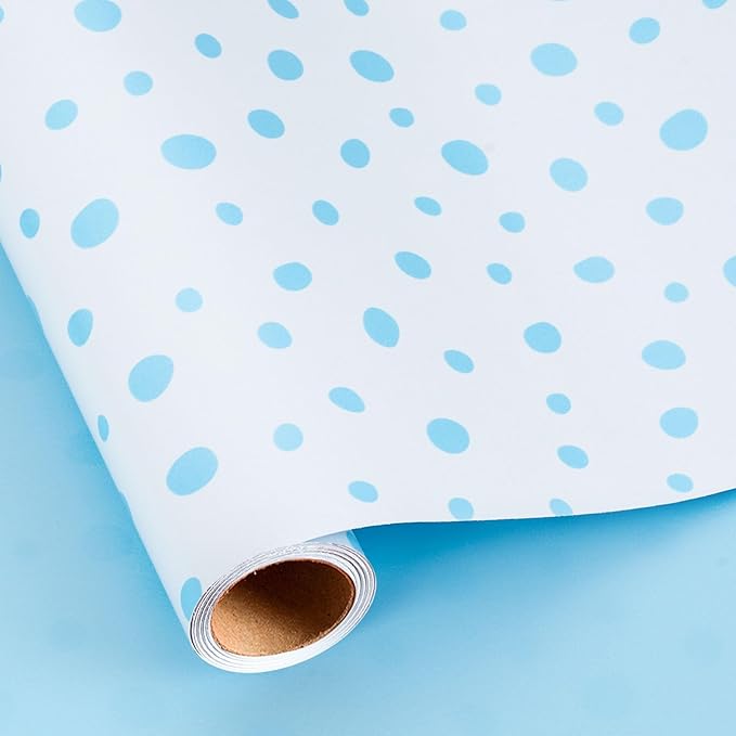 Burymento Blue Lrregular Wave Point Wrapping Paper, Reversible Gold Gift Wrap for Birthday, Valentines, Mothers day, Graduation, Wedding, Fathers day, Baby Shower, Christmas (17in x 16.4ft)