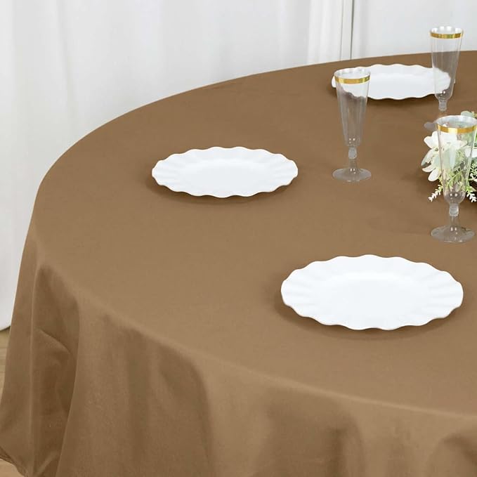 Efavormart Round Tablecloth, 90 Inch Stain & Wrinkle Resistant Washable Table Cloth, Decorative Polyester Fabric Table Cover for Banquet, Wedding, Dining- Taupe