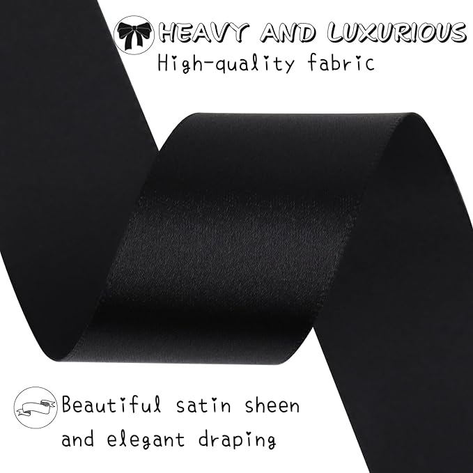 Black Solid Satin Ribbon 1-1/2 Inch 25 Yards Solid Polyester Fabric Ribbon for Gift Wrapping Wedding Christmas Baby Shower Birthday Party Decoration Handmade Immortal Flower Craft