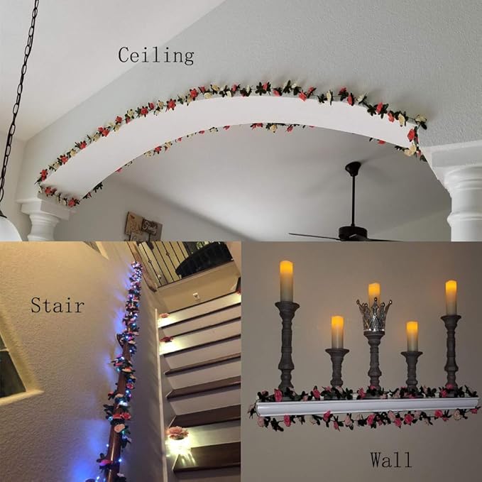 Miracliy 5Pcs 41FT Flower Garland Artificial Rose Arch Vines Fake Spring Floral Garland for Flower Wall Backdrop Wedding Mothers Day Garden Tea Party Decoration
