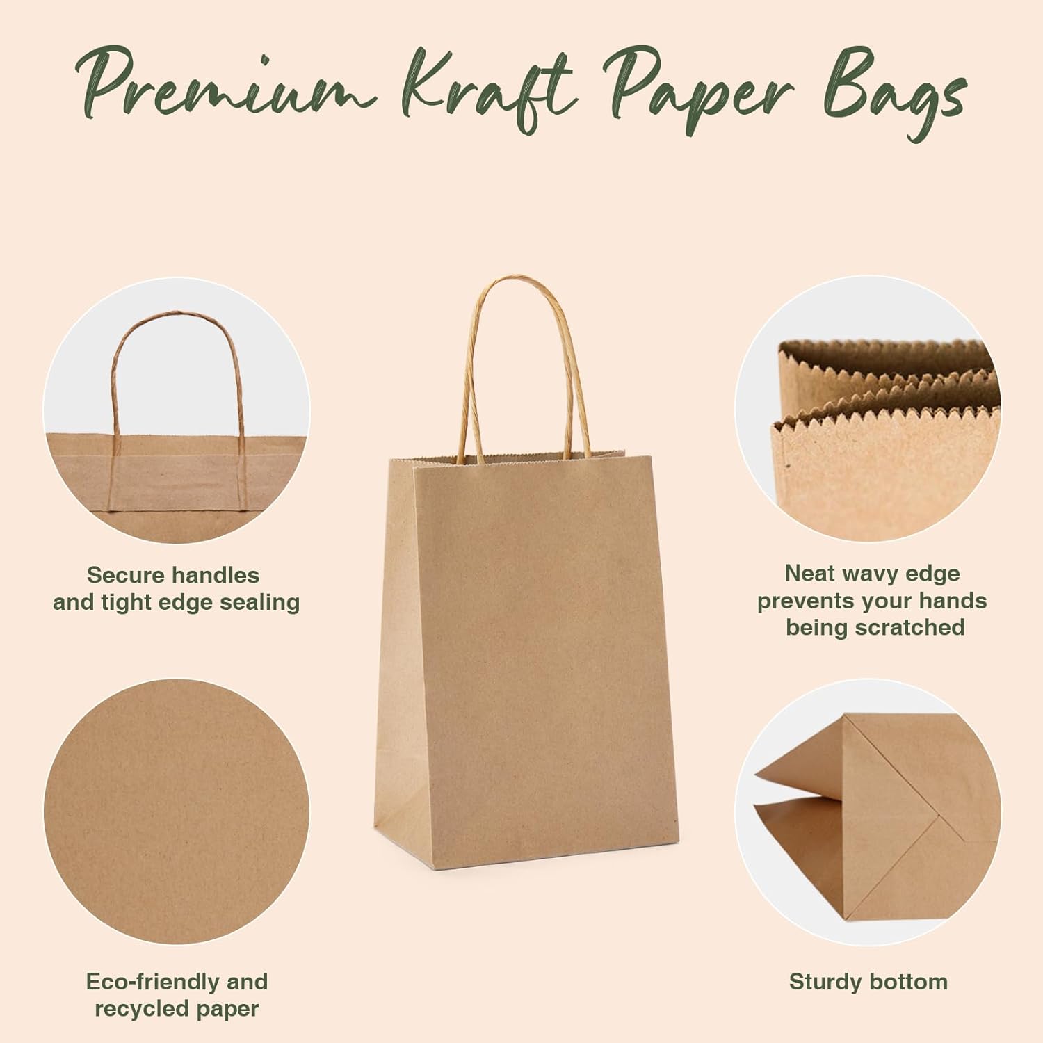 GSSUSA Brown Paper Bags 5.25x3.75x8 20Pcs, Small Gift Paper Bag with Handles Bulk, Graduation Gift, Sturdy Kraft Paper, Retail Shopping Bags, Party Favor, Christmas