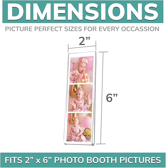 Photo Booth Frames - 2x6 Inch Clear Acrylic Magnetic Picture Frame for Refrigerator, Office Cabinet, Locker, or Dishwasher - 12 Count