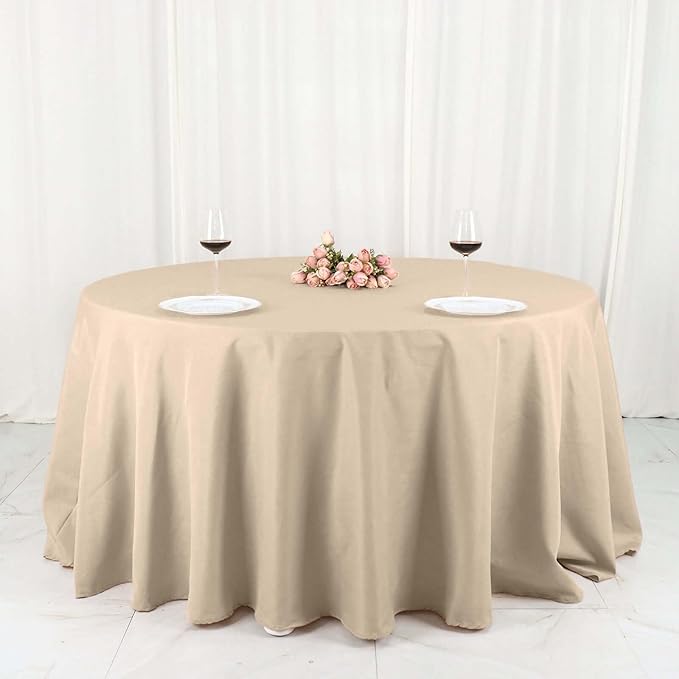 Efavormart Round Tablecloth, 132 Inch Stain & Wrinkle Resistant Washable Table Cloth, Decorative Polyester Fabric Table Cover for Banquet, Wedding, Dining- Nude Beige