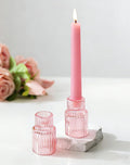 Romadedi Pink Glass Candle Holders - Set of 2 Ribbed Candlestick Holder for Table Centerpiece Elegant Taper Holder for Wedding Birthday Party Baby Showers Valentines Mother's Day Christmas
