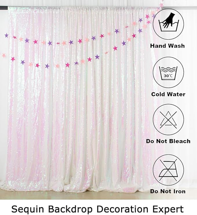 ShinyBeauty Iridescent White Sequin Backdrop | 4FTx7FT Photo Booth Backdrop for Graduation, Wedding, and Elegant Events | Sparkly and Seamless Fabric Background