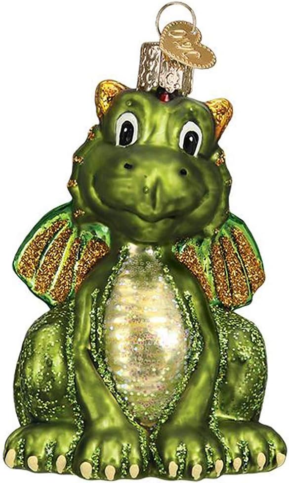 Old World Christmas Little Dragon Glass Blown Ornament for Christmas Tree, Handcrafted Holiday Decoration, Mythical Creatures Collection