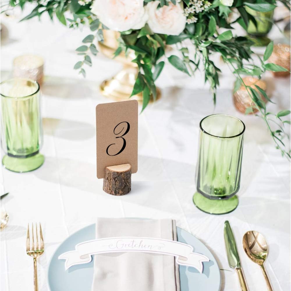 Jofefe 12Pcs Mini Wood Place Card Holders and 24Pcs Kraft Place Cards, Rustic Table Number Holders, Food Labels for Party Buffet, Name Card Photo Picture Holders for Harvest Fall Thanksgiving Wedding Birthday Party