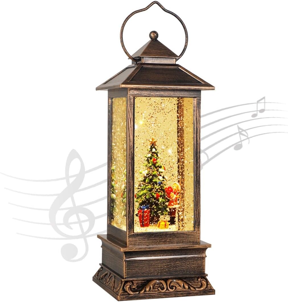 Christmas Decorations Christmas Snow Globe Lantern, Glittering Water Lantern with Music USB and Battery Operated Singing Snow Globe Xmas Festival Decoration Gifts (Christmas Tree)