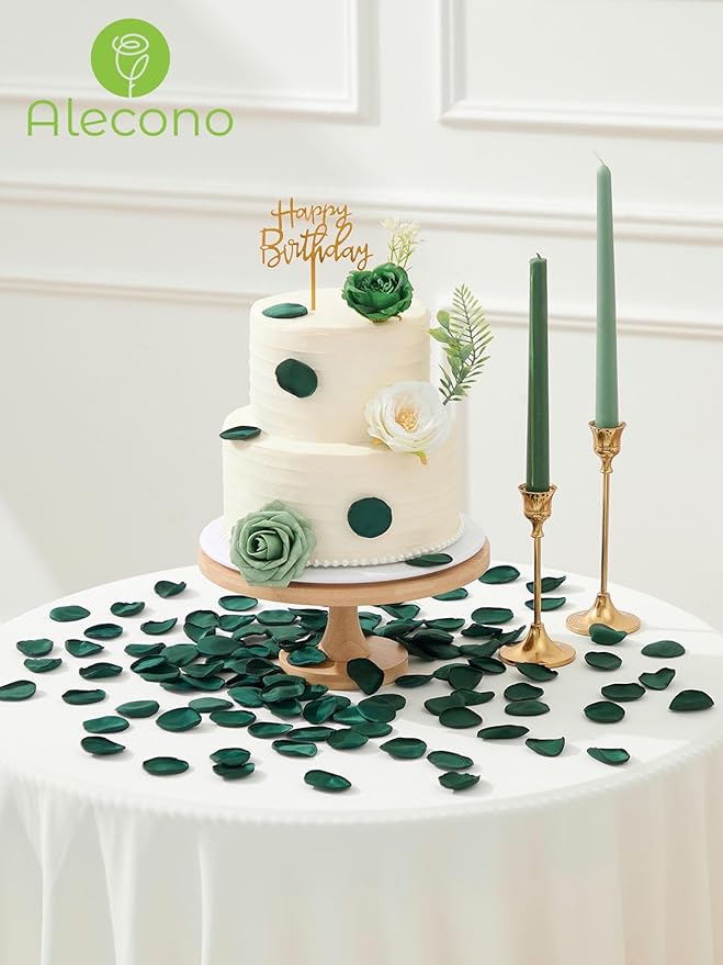 Alecono 600Pcs Silk Rose Petals, Fake Dark Green Petals for Wedding Proposal Flower Girl Basket, Flower Petals to Throw at Wedding Birthday Party Decoration