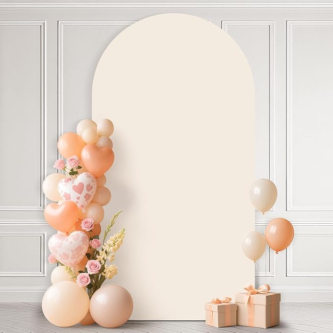 Ledido Wedding Arch Backdrop Cover 7.2FT Arch Covers Fitted Stretchy Spandex Round Top Stand Backdrop Cover for Wedding Banquet Ceremony Birthday Party Baby Shower Event Decoration,Beige