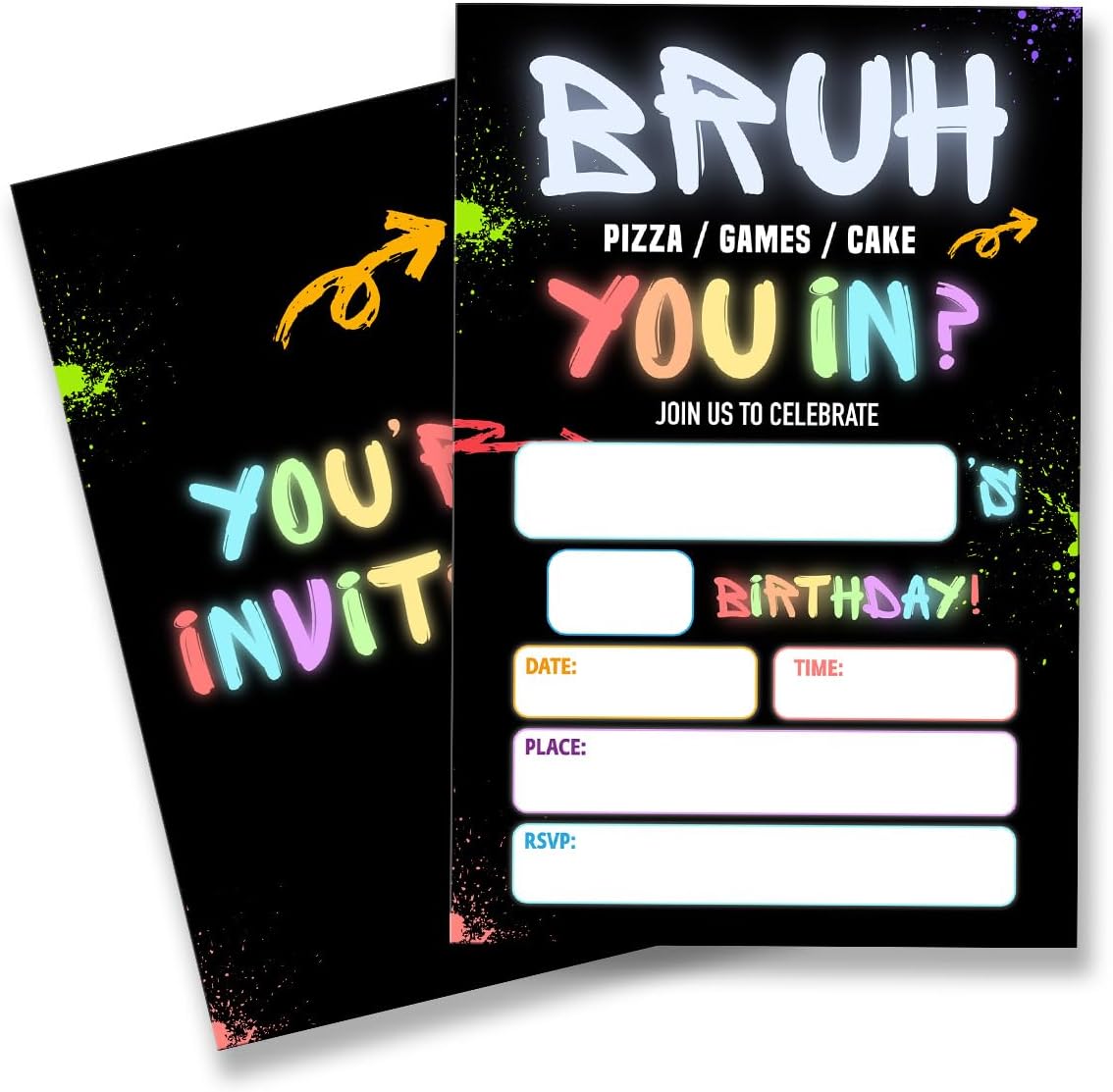 Boy Games Birthday Party Invitation Supplies with Envelopes Set of 20 Bruh Birthday Invitation Fill in Blank, Double Sided