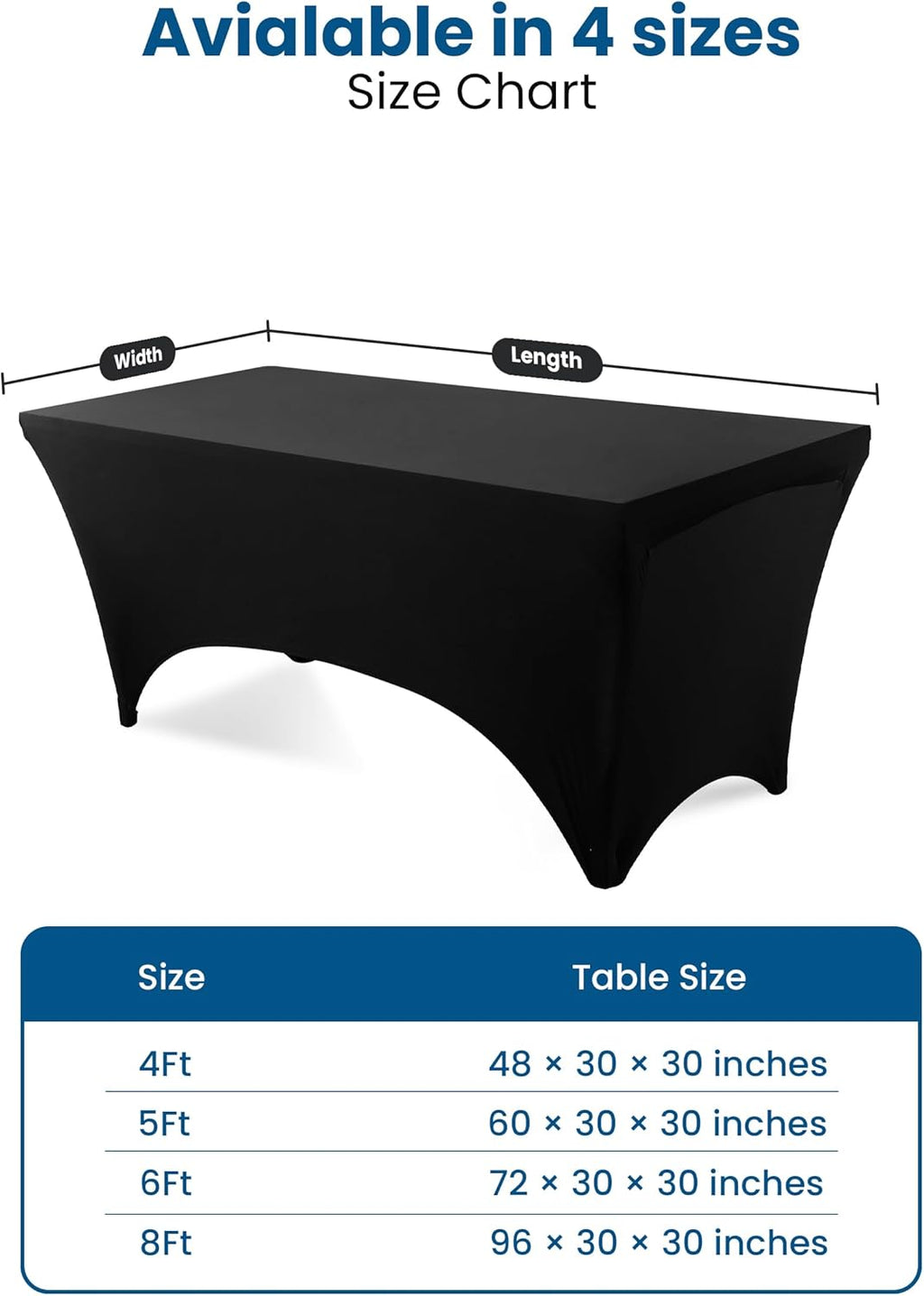 Utopia Kitchen Spandex Tablecloth 2 Pack [6FT, Black] Tight, Fitted, Washable and Wrinkle Resistant Stretch Rectangular Patio Table Cover for Event, Wedding, Banquet & Parties [72Lx30Wx30H Inch]