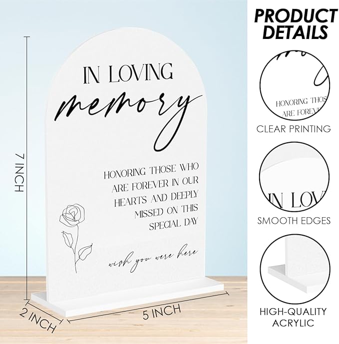 In Loving Memory Wedding Sign, In Memory Wedding Sign for Engagement Bridal Shower Decor fo Ceremony Reception Party, Weddings Table White Acrylic Sign