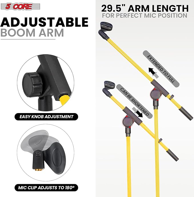 5 Core Tripod Mic Stand Floor Adjustable 18 to 72 Inches Sturdy Boom Arm Holder Microphone Stands Pedestal Para Microfono for Singing - MS 080 YLW
