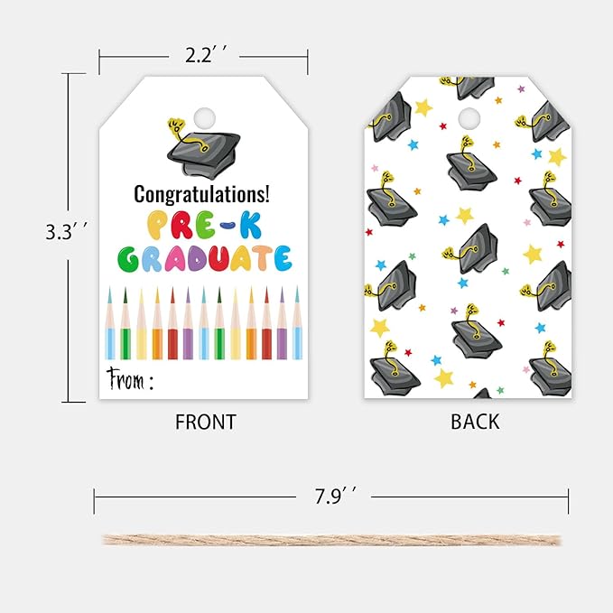 50 Pcs Pre-K Graduation Gift Tags, Congrats Grad Party Favors Gift Tags for High School or Happy College Graduation Party Decoration Supplies (pre k, 2.2 * 3.5)