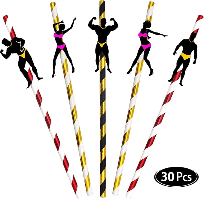 BLUE TOP 30 PCS Bachelorette Party Funny Dancing Paper Straws,Men and Felame Pole Dancer Drinking Straws, great decoration for cocktail and drinks, great to use at Valentine's Day or Birthday Parties