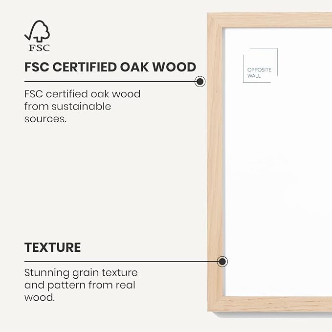 Opposite Wall - 11x17 in - Natural Solid Oak Wood Picture Frame - Lightweight, Versatile & Shatterproof - Wall Hanging Poster or Photo Frame - Wall Decor for Office, Gallery & Home