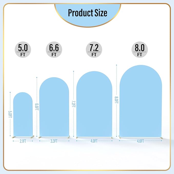 LEBENGURU Upgraded 5FT Wedding Arch Cover, Baby Blue Spandex Fitted Arch Backdrop Cover, Round Top Chiara Stand Covers for Birthday Party Baby Shower Banquet Balloon Décor
