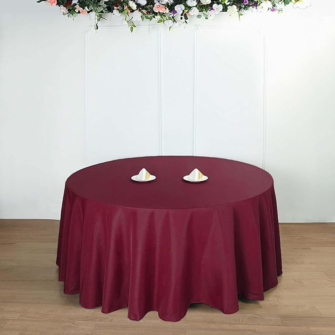 Efavormart Round Tablecloth, 132 Inch Stain & Wrinkle Resistant Washable Table Cloth, Decorative Polyester Fabric Table Cover for Banquet, Wedding, Dining- Burgundy