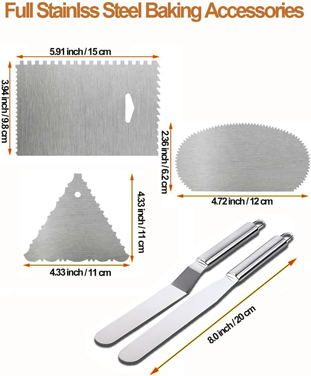 Yizish Cake Turntable Aluminum Alloy, 12 Inch Rotating Cake Stand Decorating Kits with Stainless Steel Icing Spatula (2pcs) and Icing Smoother (3pcs) for Baking, Pastries and Cupcakes