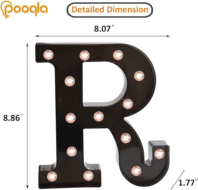 Decorative LED Illuminated Letter Marquee Sign - Alphabet Marquee Letters with Lights For Wedding Birthday Party Christmas Night Light Lamp Home Bar Decoration R, Black