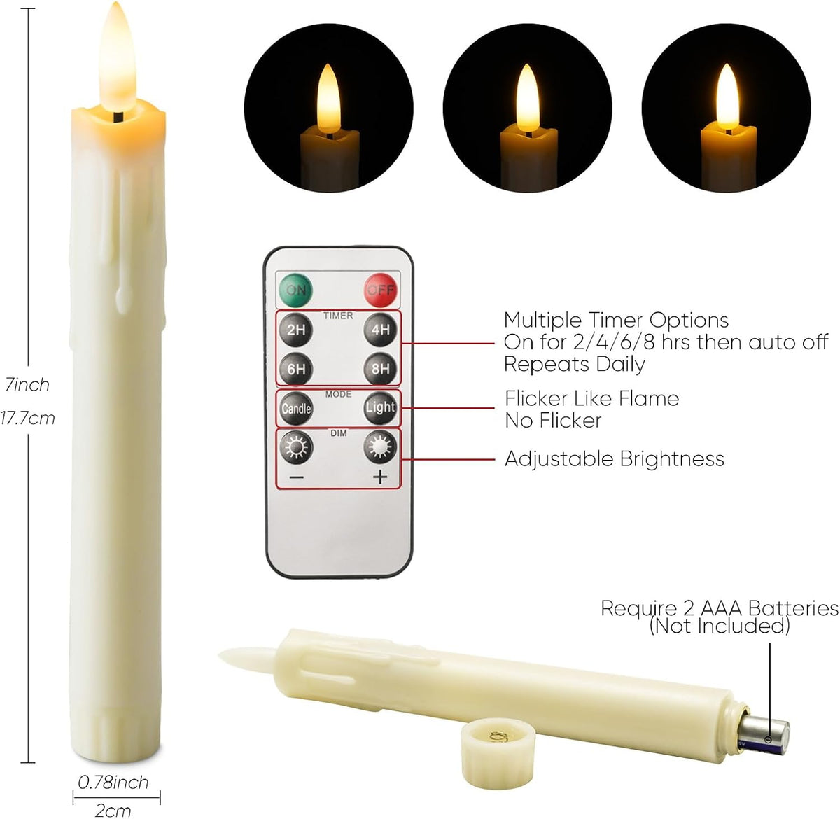 Homemory 7 Inches Flameless Taper Candles with Remote Timer, Short Led Candle...