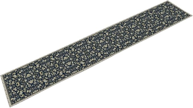 Vintage Boho Floral Table Runner, Morris Rustic Country Farmhouse Dark Blue Grey Retro Flower Pattern for Home Kitchen Table Decor Dining Coffee Room Party Decor 13x60in