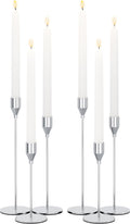 NLBTW Silver Candlestick Holders Set of 6 for Modern Elegant Home Decor | Taper Candle Holders in 3 Heights for Weddings, Formal Dinners, Christmas Mantels and Holiday Tables