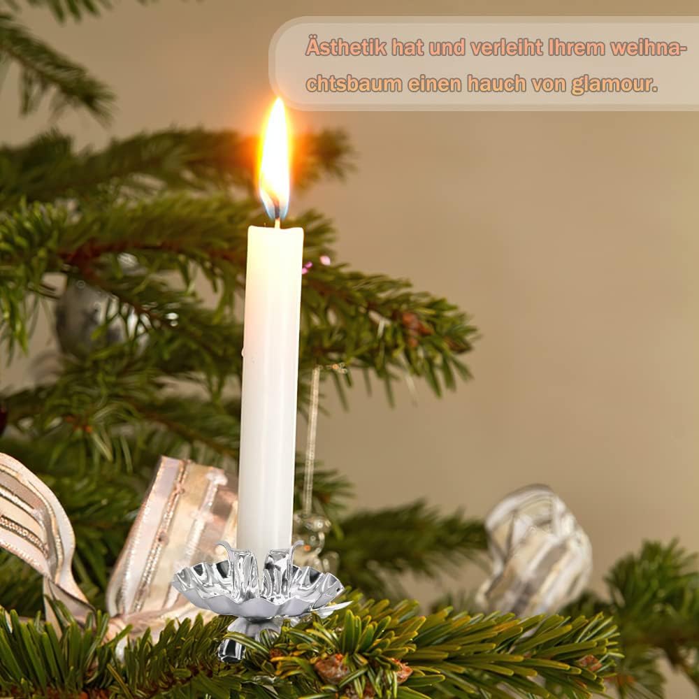 Pack of 20 Tree Candle Holders Clip Silver Candle Holders Christmas Tree Candle Inserts Decorative Mini Candle Holder for Tree Candles, Birthday Candles, Table Candles, Tea Lights