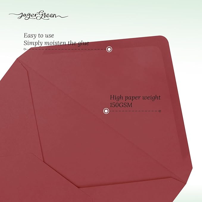 50 Pack 5x7 Envelopes Letter Size, Red A7 Envelopes Self Seal for Wedding Invitation, Envelope 5.4x7.6 for Greeting Cards, Photos, Baby Shower, Graduation, Thank You Cards, Announcements