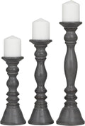 Deco 79 Wood Decorative Candle Holder Candle Stand, Set of 3 Candlestick Holder 18, 15, 12" H, Gray