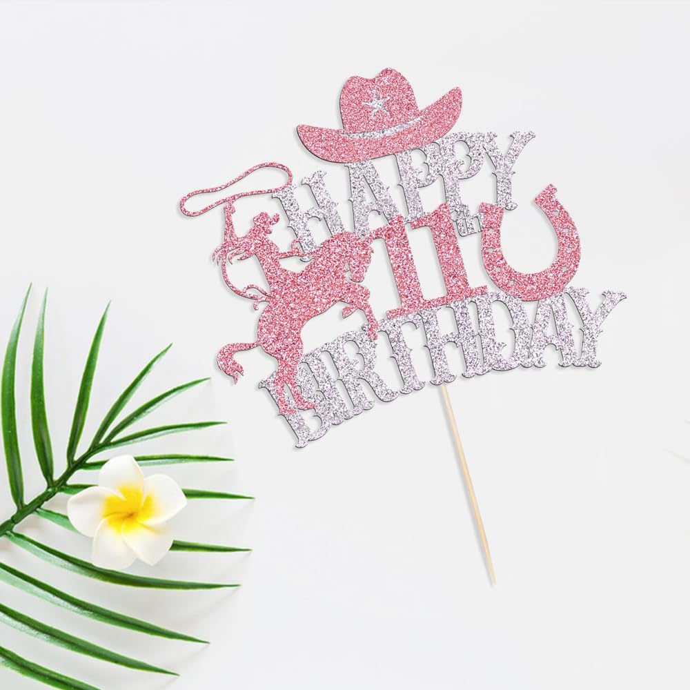 Western Happy 11th Birthday Cake Topper, Cowgirl 11th Birthday Party | Cowgirl Birthday Cake Topper for Western Theme Birthday Baby Shower Cowgirl Party Supplies